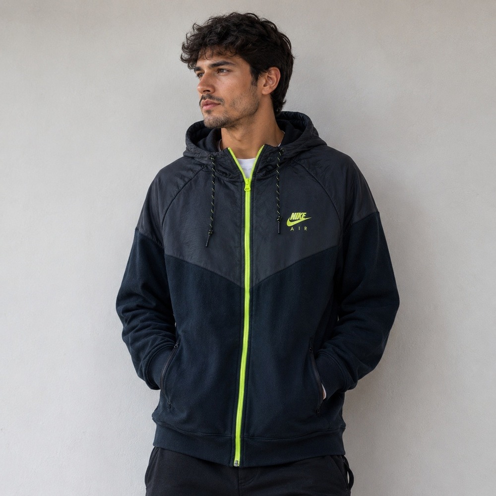 Nike Air Full Zip Hooded Jacket Mens XXL Black Green‎ Tech Streetwear Sportswear